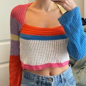 Multi Colored Flare Sleeve Crochet Top